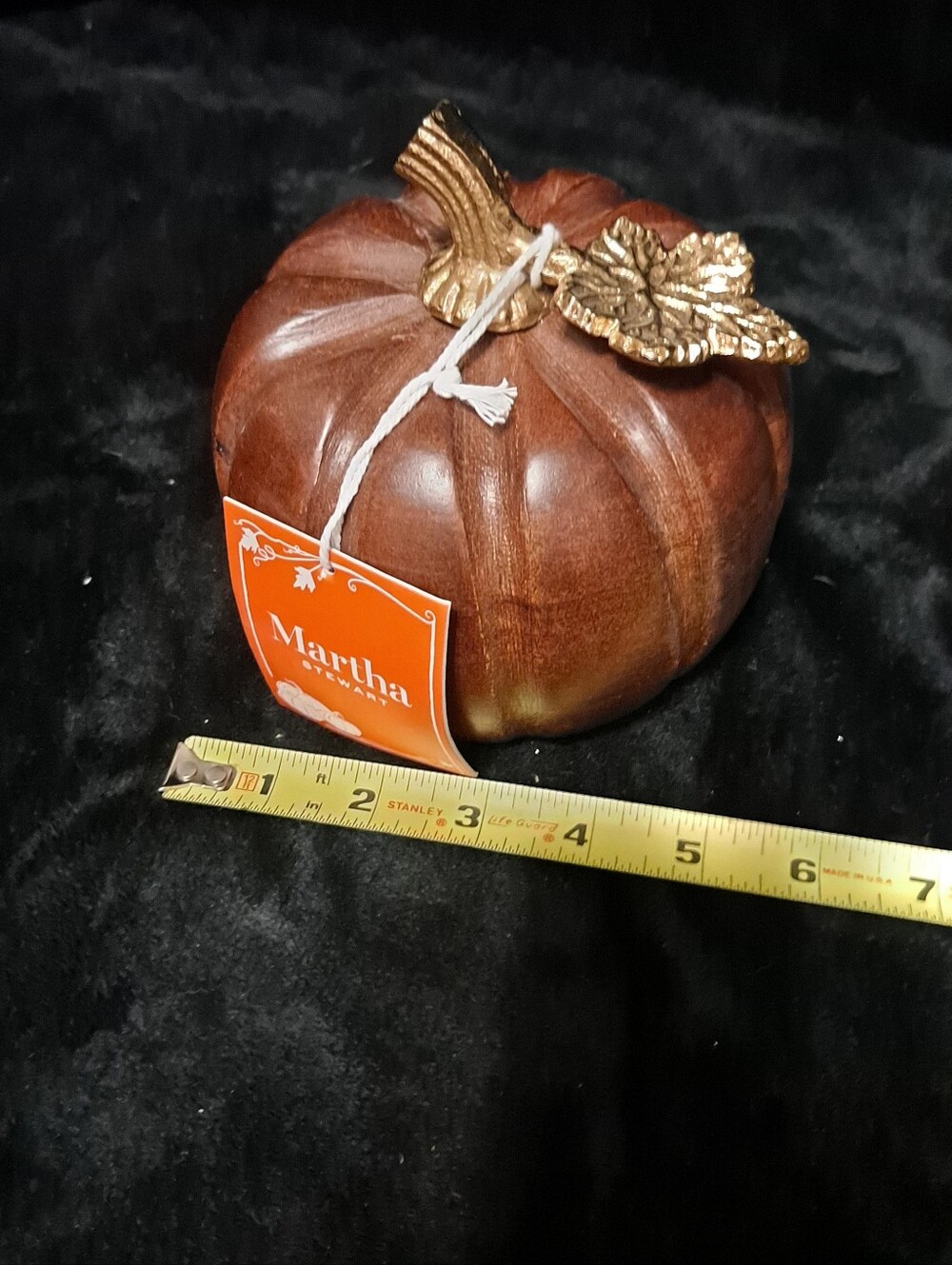Martha Stewart Brown Pumpkin Accent with Gold Stem and Leaf Wooden - Picture 2 of 5